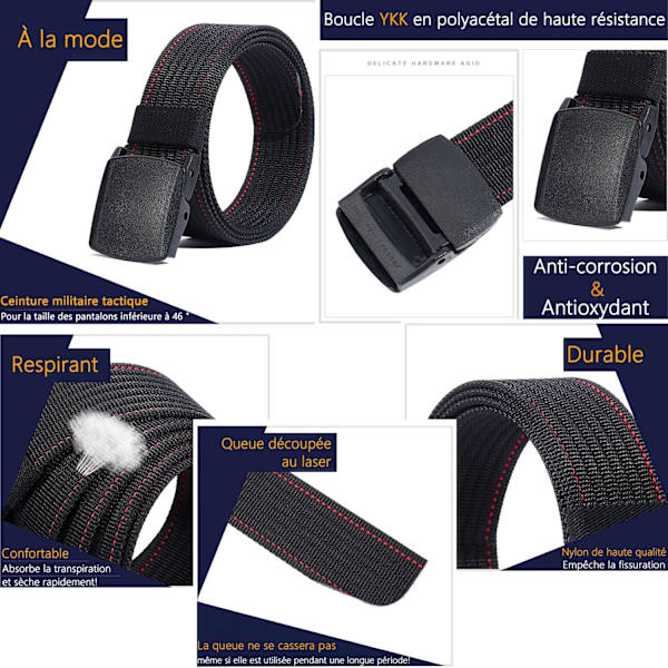Men's Nylon Belt - Plastic Buckle - Fully Adjustable Webbing Belt for Work