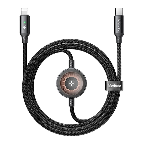 MCDODO 1,5 m 36W 2-i-1-kabel med Apple Watch-oplader, sort