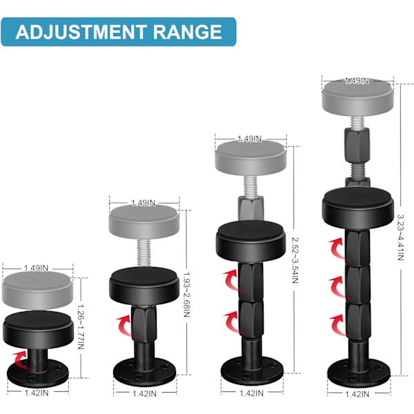 2 stk. svart justerbar sengestøtte anti-rist verktøy, sengegavlstoppere med gratis møbelputer og skruer, ikke mer knirking
