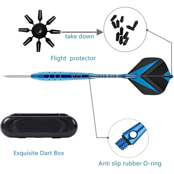 Profesjonelt aluminiumspiss dartsett - 22g metallspisser med aluminiumskaft, O-ringer og gaveetui