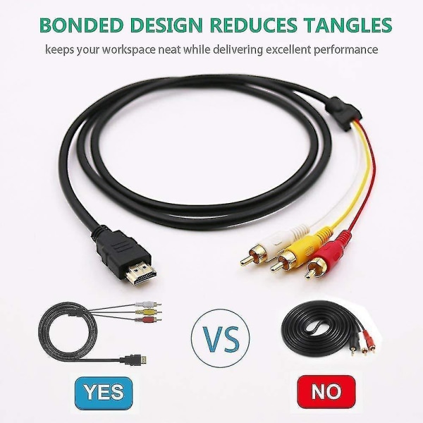 Hdmi-3rca-kaapeli, 5ft/1,5m Hdmi-uros 3-rca-videoääni-av-kaapeliliitinsovitin