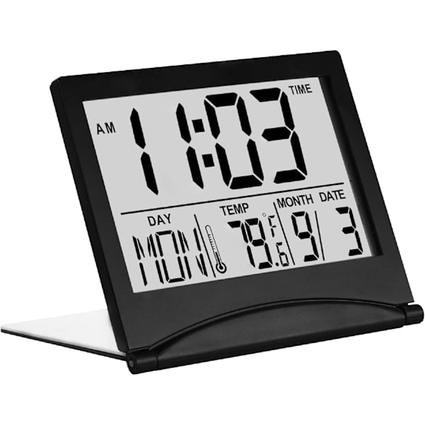 Digital klocka hopfällbar reseväckarklocka - Kompakt väckarklocka med temperatur- och datumvisning - Digital väckarklocka