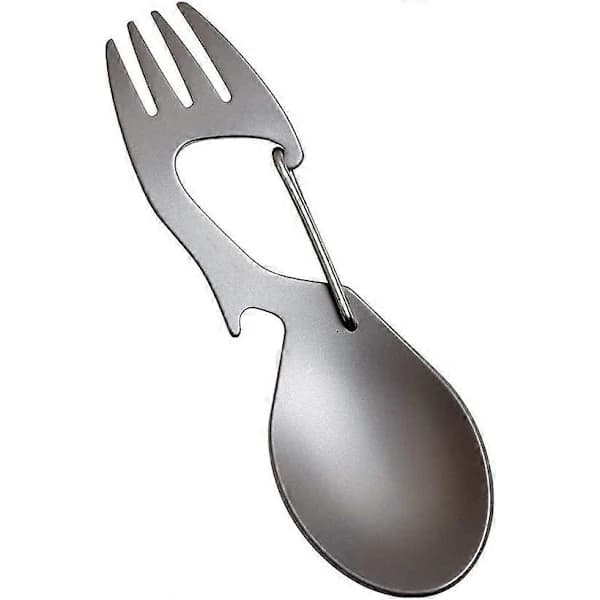 Rustfrit Stål Gaffel - Titan Ske med Flaskeåbner - Sølv Campingbestik - rustfrit stål, titan
