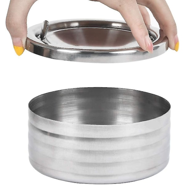 2 st rostfria askkoppar med lock för utomhusbruk med lock vindtäta rostfria roterande vindaskkoppar (silver, 11,7  5,5 cm)