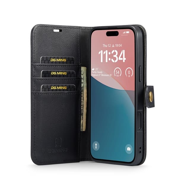 DG MING iPhone 17 2-i-1 Magnetic Wallet Case - Black Svart black