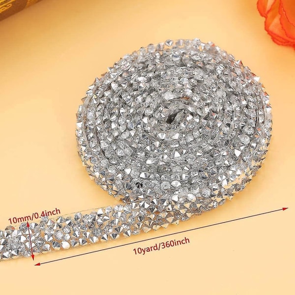 10yard/pack 10mm Diamond Mesh,silver Plastic Diamond Roll Rhinestone Ribbon Decoration