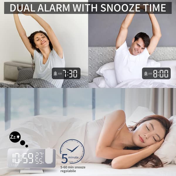 Projector Alarm Clock, Clock Radio with Temperature, Humidity