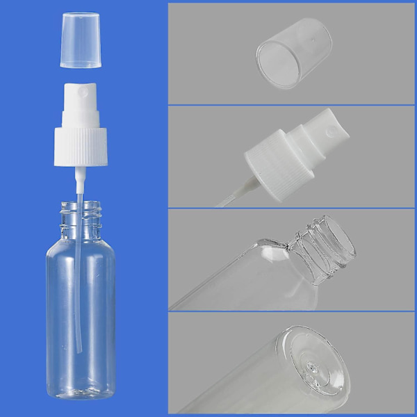 48 st sprayflaskor 50 ml genomskinliga tomma minidimsprayflaskor påfyllningsbar behållare fickstorlek sprayset eteriska oljor rese rengöringslösning