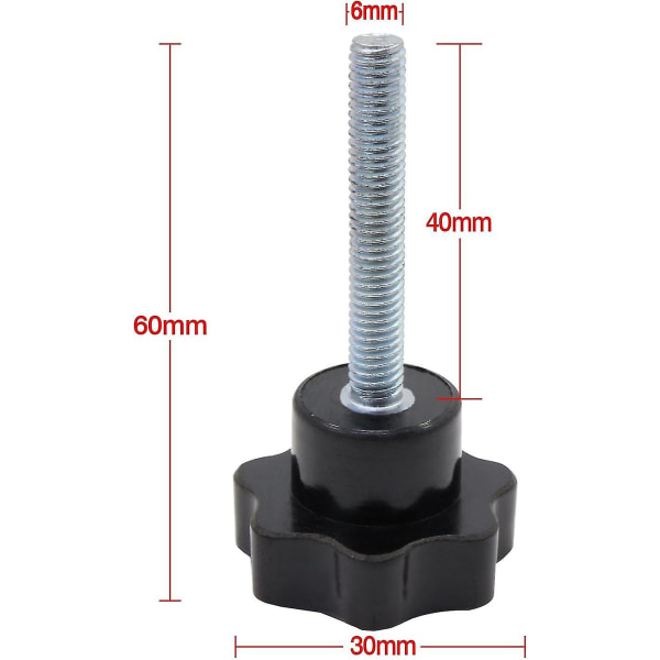 10 st M6x40 gängklämma svart plast stjärnformad knappskruv på knopp för maskinverktyg