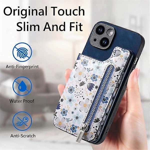 Retro Målad Plånboksfodral med Dragkedja för iPhone 15[co]