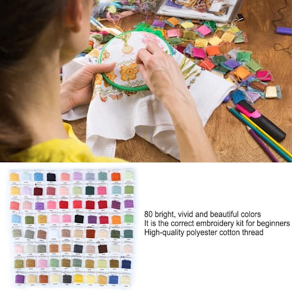 Lyst Polyester Bomulds Tråd Kit - 80 Farver, DIY Broderi og Vævningstilbehør[CO]