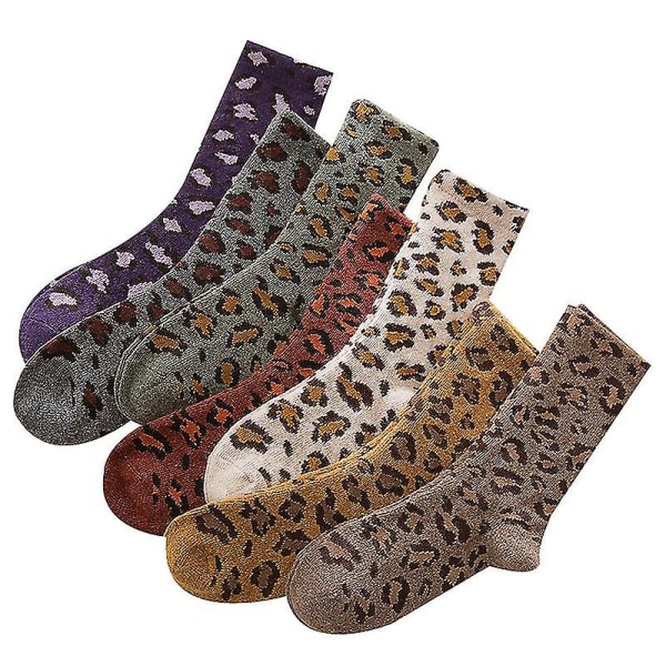 Women Thick Leopard Print Wool Socks 7pcs lin