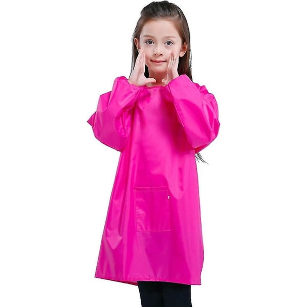 Barnekunstfrakker, Vanntette kunstnerforklær for barn, Langarmede forklær for barn Småbarn Gutter Jenter (rose rød, Xxl)