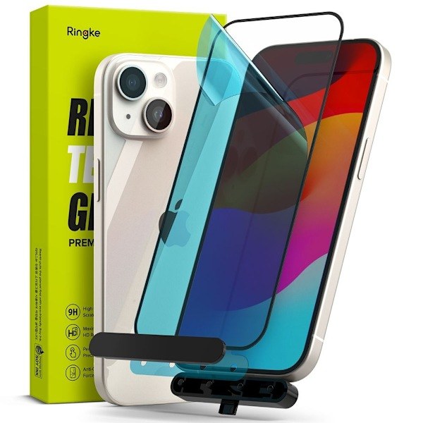 Ringke iPhone 15 Skjermbeskytter Herdet Glass Svart