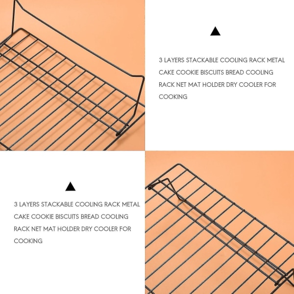 3 lagdelt stabelbart kølestativ i metal til kager, småkager, brød, kølestativ, netmåtteholder, tør co