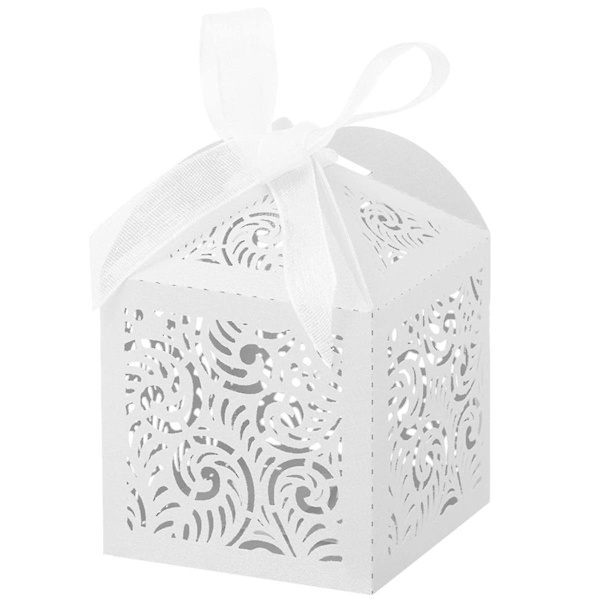 100 st laser-cut presentaskar, 2x2 tum små presentaskar för presenter, festliga bröllopspresentaskar med