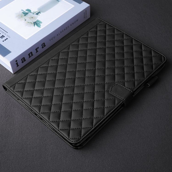 Samsung Galaxy Tab S10 FE+ Leather Case with Rhombus Pattern Svart
