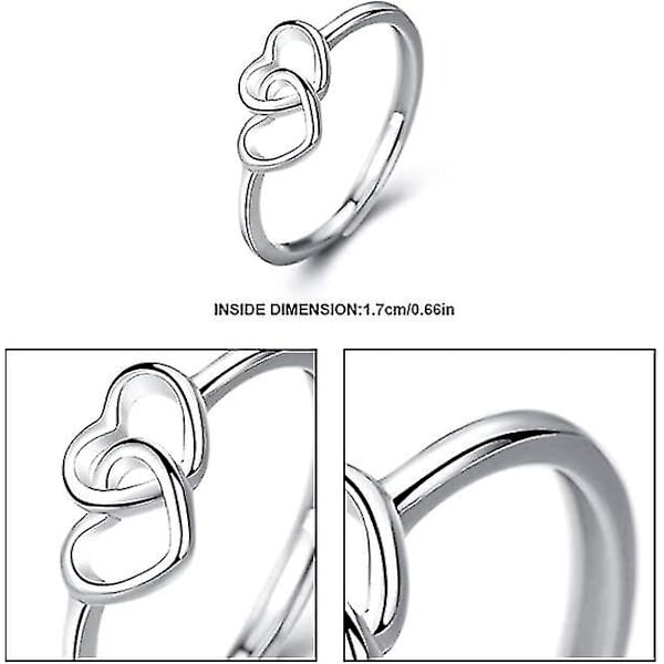 Sterling Silver Dubbel Hjärtring För Kvinnor S925, För Flickvän