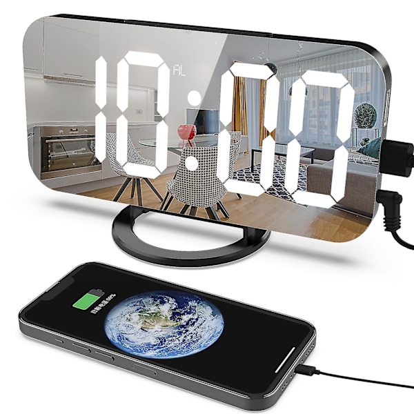 Digital väckarklocka, stor LED-display, med USB-laddare, snoozefunktion