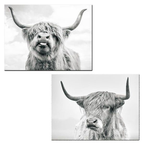 Highland Cow-bilder för vardagsrum Djurväggkonst Canvastavlor Wildlife Painting, 30x40cm (2st, utan ram)