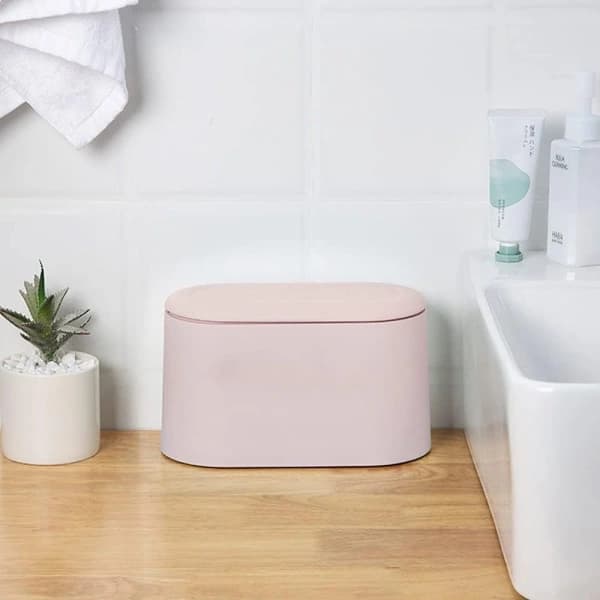 Mini soptunna för bord med lock för sovrum (rosa)