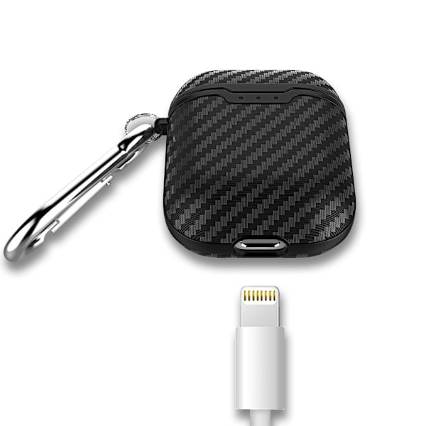Kolfibertextur Skal med Krok för AirPods - Svart Black Svart