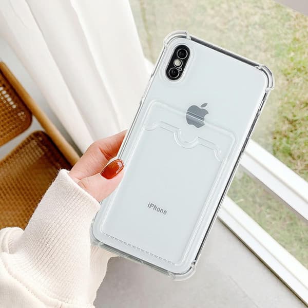iPhone X/XS Shockproof Case with Card Holder - Transparent Transparent transparent