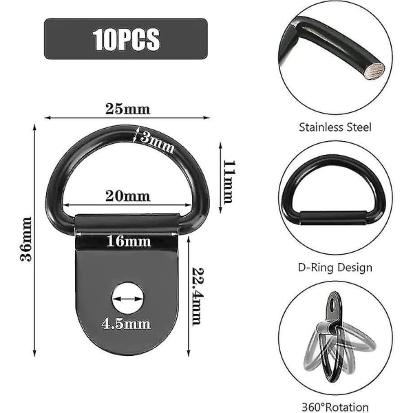 D-ring anker, surringsring, tilhenger surringsring, surringsring, rustfritt stål surringsring, for rammefester, tilhengere, stasjonære lastebiler, 10 stk