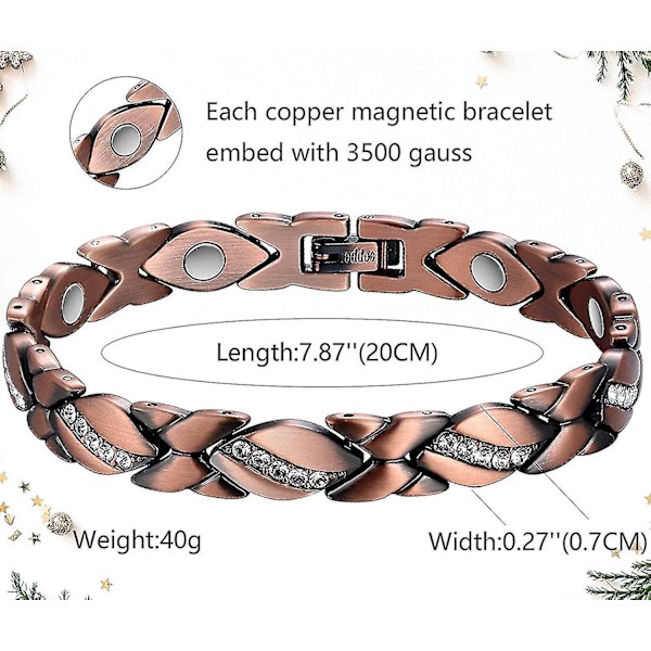 Koppar magnetiska armband för kvinnor artrit smärta Ref~3500 Gauss magnet armband~effektiv terapi för Rsi&karpaltunnel~ ren koppar kristall