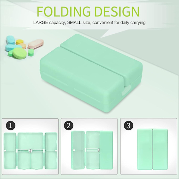 7-dagars pillerorganisatör, resetablettpillerfodral, [hopfällbar design][stor kapacitet] bärbar pillerdispenserbehållare för vitaminer, mintgrön