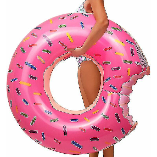 Donut-boj, jättestor uppblåsbar badring i form av en jordgubbsmunk, stort sommarpool- och strandleksak, badring för vuxna