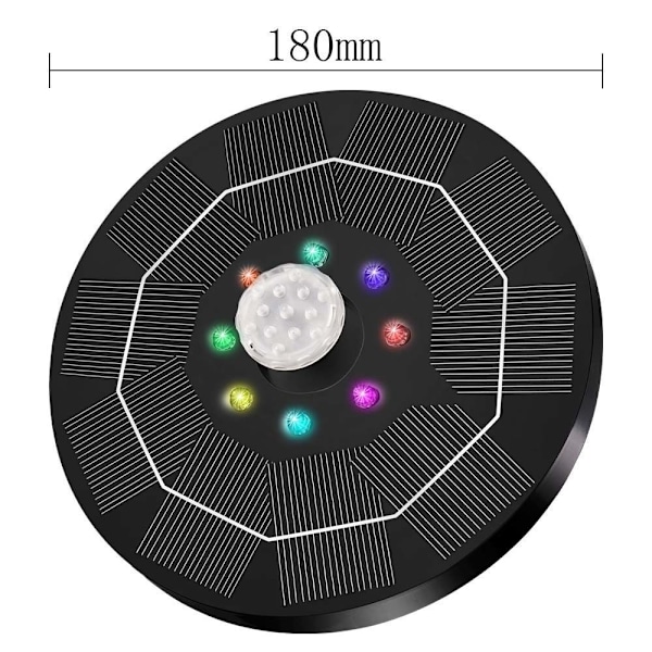 Aurinkokäyttöinen suihkulähde 8-värisellä LED-valolla, 3.5W aurinkokäyttöinen suihkulähdepumppu