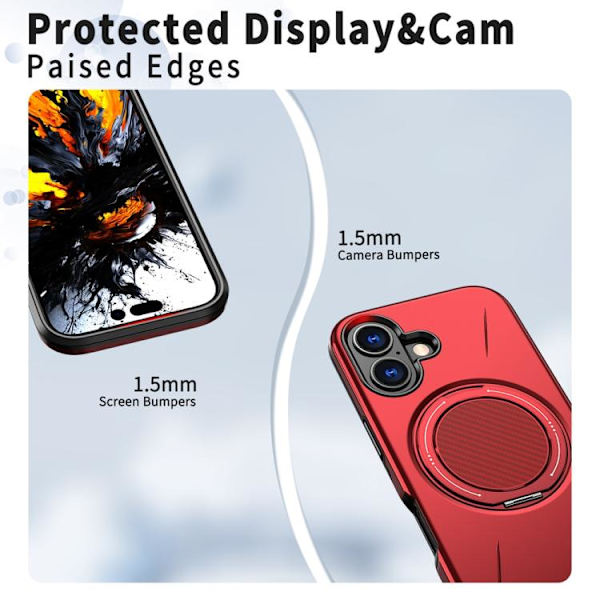 iPhone 17 Case - Metal with Rotation Function and MagSafe TPU Hybrid PC Röd