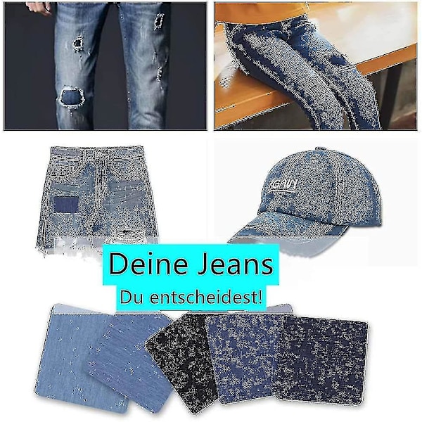 25 stk. denimlapper, 5 farver stryge-på lapper (5 størrelser)