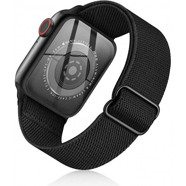Apple Watch 42/44/45/49mm Justerbart & Elastisk Nylon Loop Armbånd Sort Svart