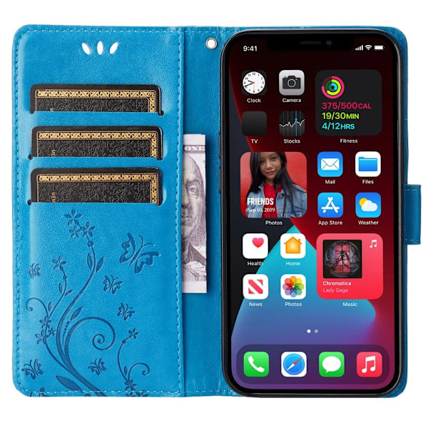 iPhone 15 Etui med blomsterprint, blå