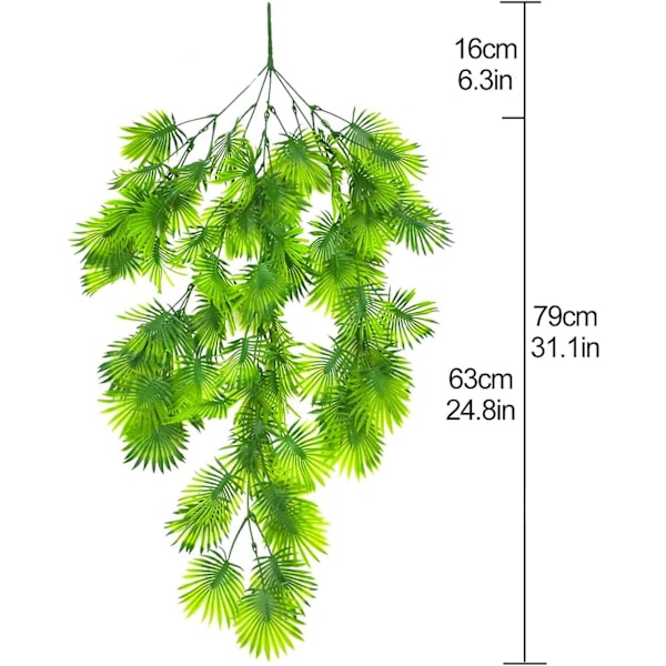 6 kpl keinotekoisia riippuvia kasveja, 2,5 jalan tekoköynnösseinän riippuvat rottinki-tekokasvit lehdet (Kwai Fan Leaf)