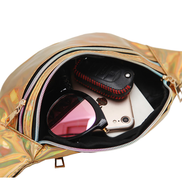 Glänsande metallic midjeväska magväska cross body bum bag - rosa
