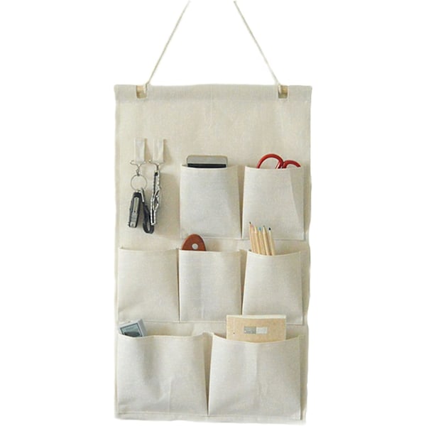 Linen/cotton Fabric Hanging Closet Door Storage Bag With Hooks (seven Pockets)