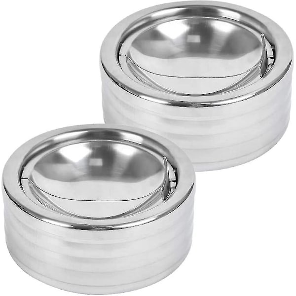 2 st rostfria askkoppar med lock för utomhusbruk med lock vindtäta rostfria roterande vindaskkoppar (silver, 11,7  5,5 cm)