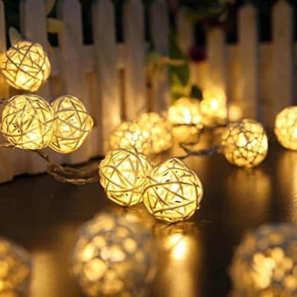 Rattan boll LED-lysslynge, 20 LED-boller dekorative 5 cm[co]