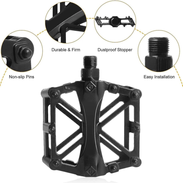 Bjergcykel Pedal Aluminium Skridsikker Holdbar Forseglet Leje 1sæt2stk Sort