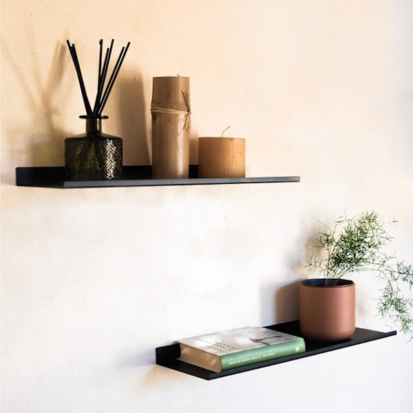 Svart metallvägghylla | Set med 2 flytande hyllor 50 cm