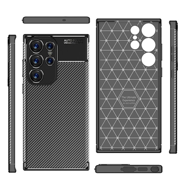 Samsung Galaxy S23 Ultra Cover Kulfiber Tekstur Sort