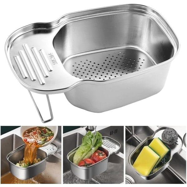 Silk basket for sink, stainless steel for multiple purposes