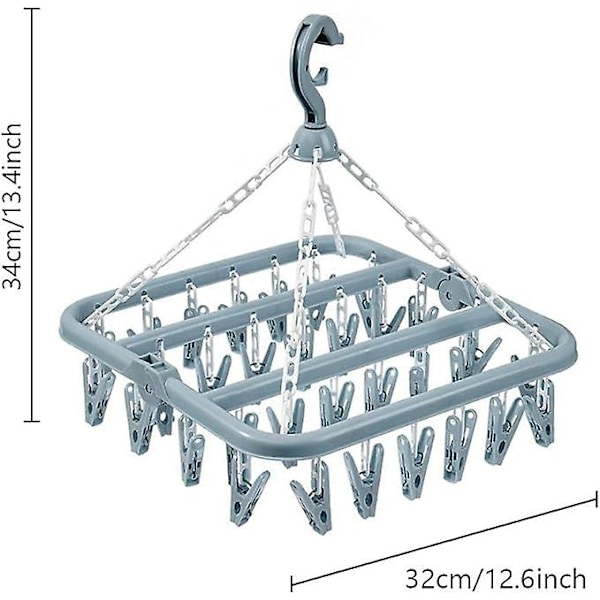 Tøj tørrestativ med 32 klemmer og drypbart sammenklappeligt ophæng (Lyseblå) 32*35cm