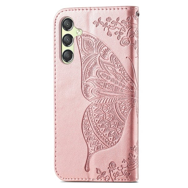 Samsung Galaxy A25 5G Fodral Läder Stor Fjäril Roséguld