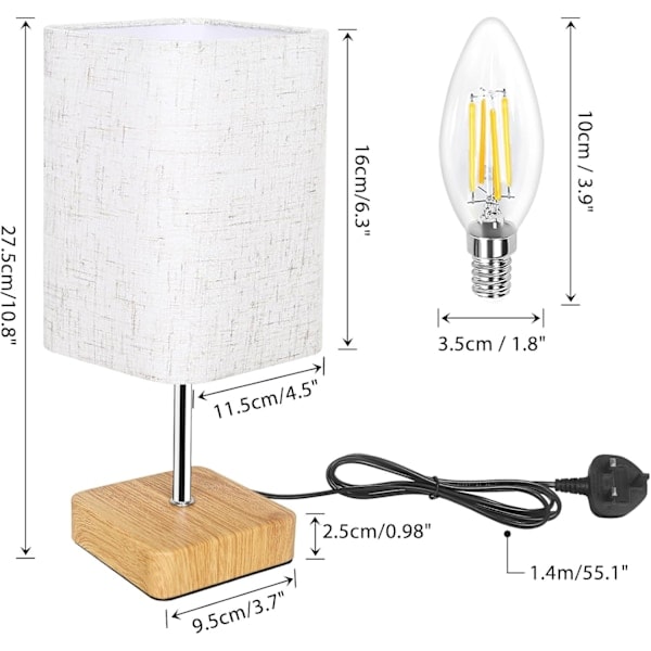 Touch Sängbordslampa, Dimbar Touchkontroll Nattduksbordslampor, Liten Lampa Träbas Beige Linneväv Lampskärm för Sovrum, Dimbar Glödlampa Ingår