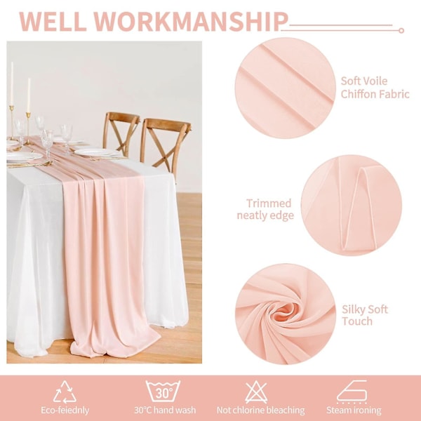 2 st Chiffon Bordslöpare 28x120 Tum Romantisk Bröllopslöpare 10ft Blush Rosa Chiffon Bordsduk Klädsel Bordslöpare För Bröllop Födelsedagsfest