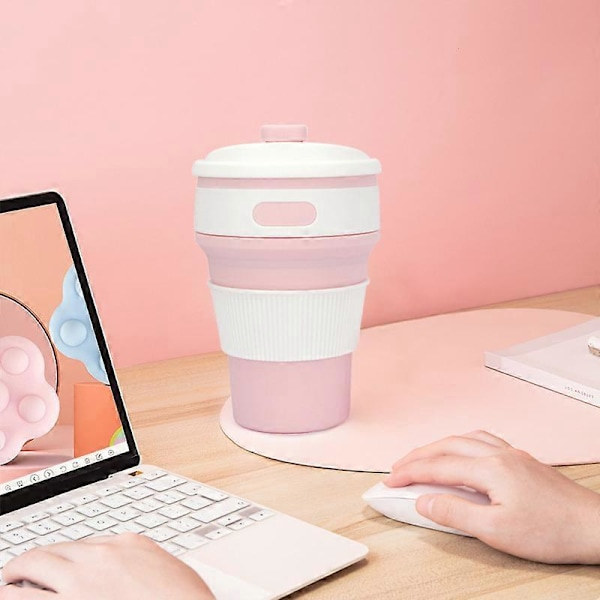 Rosa Hopfällbar Vattenkopp Silikonmugg 350ml Praktisk Ihopfällbar Vikbar Kaffemugg